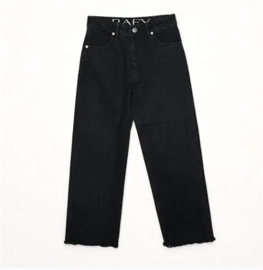 RAEY High Rise Wide Leg Jeans Black Raw Hem Sz UK 24 / US 2 NWT $350 {3J19}